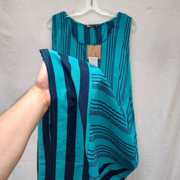 NEW Beyond Capri striped print dress asymmetric midi lagenlook turquoise resort - Picture 10 of 12